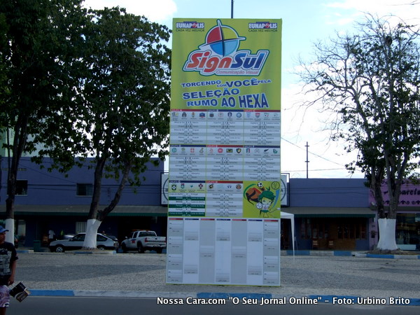 Placar gigante que foi colocado na pra&ccedil;a da Bandeira