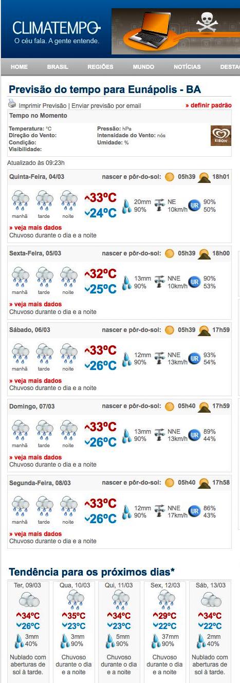 Click na imagem e vejam a previs&atilde;o do tempo para Eun&aacute;plis e regi&atilde;o nos pr&oacute;ximos dias 