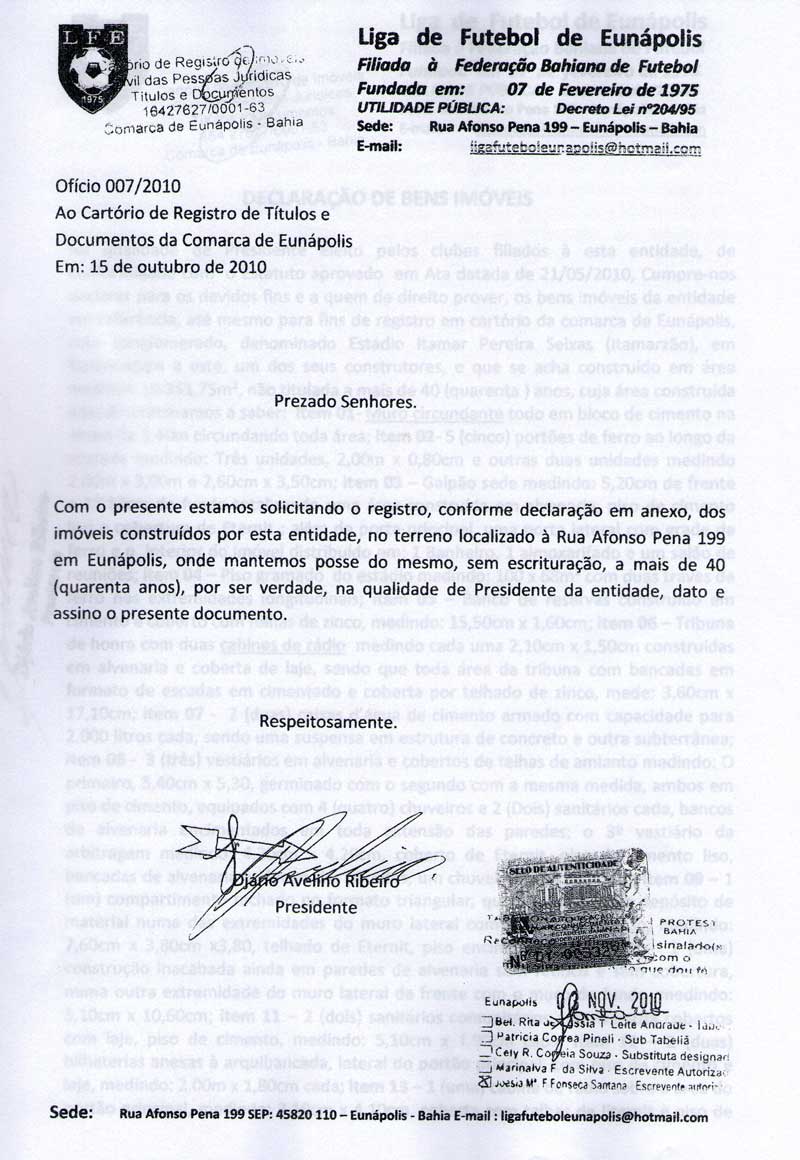 Solicita&ccedil;&atilde;o ao cart&oacute;rio de registro de im&oacute;veis