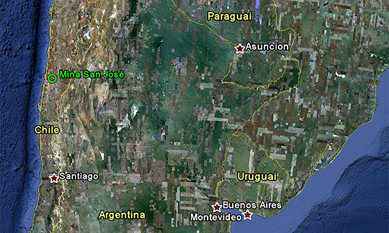 Mapa mostra localiza&ccedil;&atilde;o da mina de cobre e ouro San Jos&eacute;, ao norte da capital Santiago, no Chile