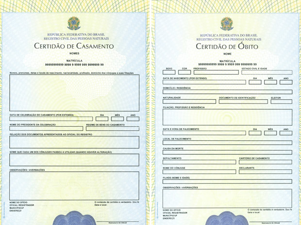 Pap&eacute;is das certid&otilde;es de casamento e &oacute;bito tamb&eacute;m ser&atilde;o modificados (Foto: Divulga&ccedil;&atilde;o/Minist&eacute;rio da Justi&ccedil;a)
