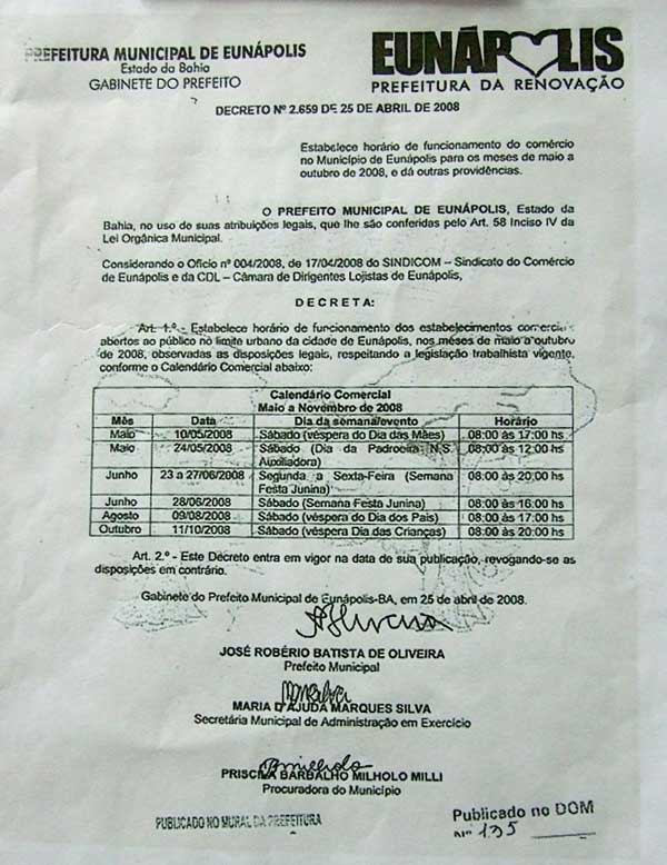 Decreto Nº 2.659, que revoga o feriado municipal