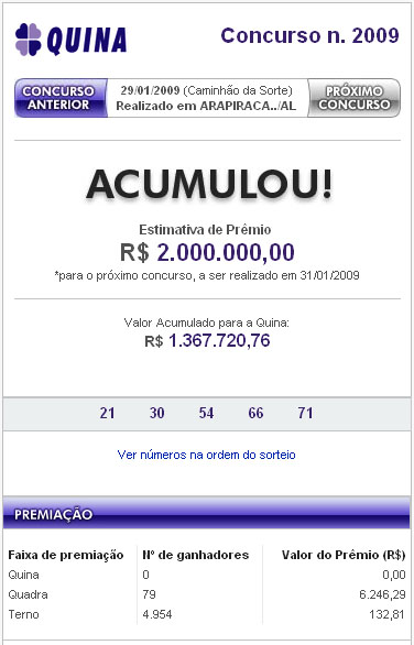   Na Quina, com apenas R$ 0,50 voc&ecirc; aposta na sua sorte. Voc&ecirc; marca 5 n&uacute;meros no volante e fatura o pr&ecirc;mio se acertar 3, 4 ou 5 n&uacute;meros. S&atilde;o 3 sorteios por semana. 