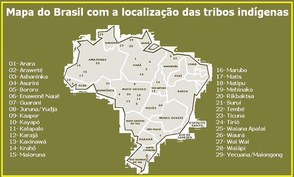 Mapa das localiza&ccedil;&atilde;o das terras ind&iacute;genas no Brasil