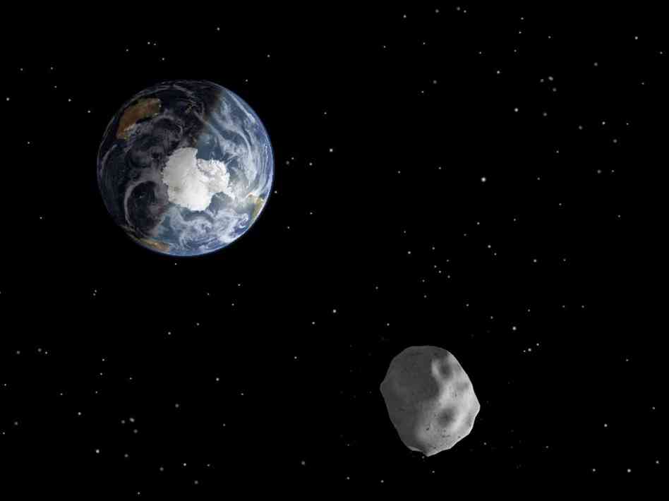 Concep��o art�stica de asteroide prestes a passar de rasp�o pela Terra (Cr�dito: Nasa)