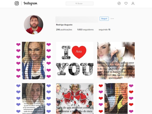 Fã Rodrigo Augusto, morto em Belo Horizonte, usava perfil no Instagram para declarar amor à apresentadora Ana Hickmann - Foto: Reprodução/Instagra