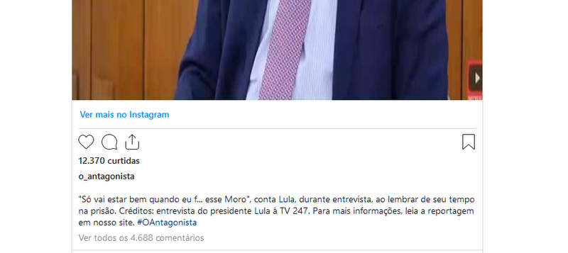 Trecho da publicação no site O Antagonista